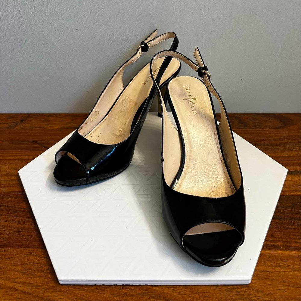 Cole Haan Patent Leather Sling Back Shoes with Peekaboo toe